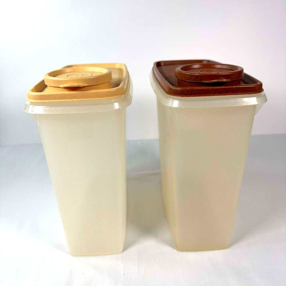 Vintage Tupperware Store-N-Pour Cereal Keeper Set Brown Tan 496 471